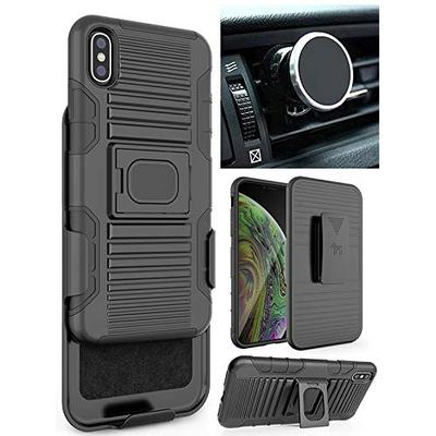 iPhone Xs Max Case/Mount/Clip, Nakedcellphone Black Ring Grip Case Cover + Belt Hip Holster Stand +