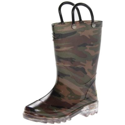 Western Chief Boys Waterproof Rain Boots that Light up with Each Step, Camo Green, 8 M US Toddler