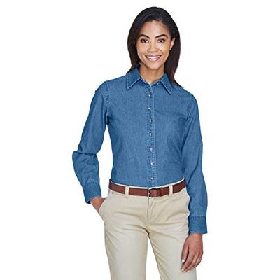 Harriton M550W Ladies Long-Sleeve Denim Shirt-Light Denim-Medium