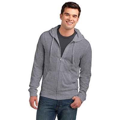 District Men's Young Lightweight Jersey Full Zip Hoodie XL Dark Heather Grey