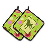 Caroline's Treasures CK1153PTHD Lime Green Dots Pit Bull Pair of Pot Holders, 7.5HX7.5W, Multicolor screenshot. Kitchen Tools directory of Home & Garden.