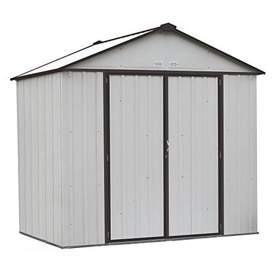 Arrow EZEE Shed High Gable Steel Storage Shed, Cream/Charcoal Trim, 8 x 7 ft.