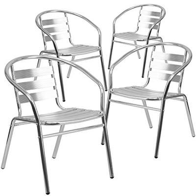 Flash Furniture 4 Pk. Commercial Aluminum Indoor-Outdoor Restaurant Stack Chair with Triple Slat Bac