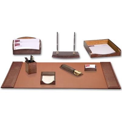 Dacasso Brown Crocodile Embossed Leather Desk Set, 8-Piece