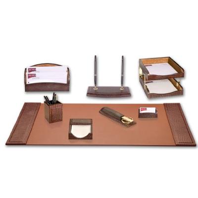 Dacasso Brown Crocodile Embossed Leather Desk Set, 10-Piece