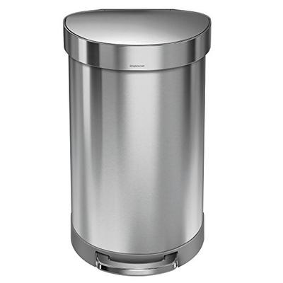 simplehuman Semi-Round Step Trash Can with Liner Rim, Stainless Steel, 45 Liter / 10.5 Gallon