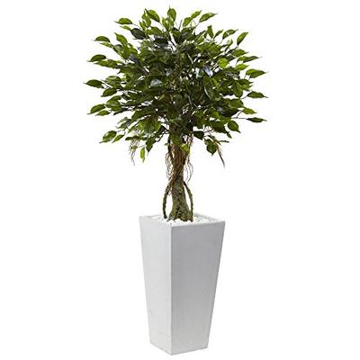 Nearly Natural 5952 52" Ficus Tree with White Planter, UV Resistant (Indoor/Outdoor)