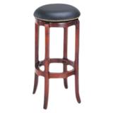 Charlton Home® Felsted Swivel 29" Bar Stool Wood/Upholstered/Leather in Black/Brown | 30 H x 16 W x 16 D in | Wayfair