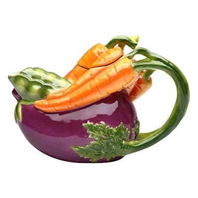 Cg 20804 11 Oz Ceramic Teapot with Purple Eggplant & Carrot Shape