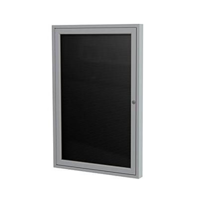 Ghent 36" x 30" 1 Door Outdoor Enclosed Vinyl Letter Board, Black Letter Panel, Satin Aluminum Frame