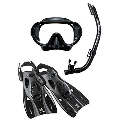 ReefTourer Adult Single-Window Mask, Snorkel and Fin Traveling Set, Black, Medium