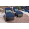 Barbados Chaise Set of 2 Outdoor Wicker Patio Furniture w/ Side Table in Navy - TK Classics Barbados-2X-St-Navy