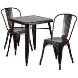 Flash Furniture 23.75'' Square Black-Antique Gold Metal Indoor-Outdoor Table Set with 2 Stack Chairs screenshot. Patio Furniture directory of Outdoor Furniture.