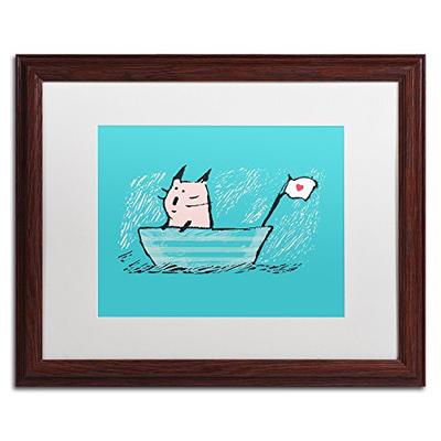 Sweet Sailor Cat White Matte Artwork by Carla Martell, 16 by 20-Inch, Wood Frame