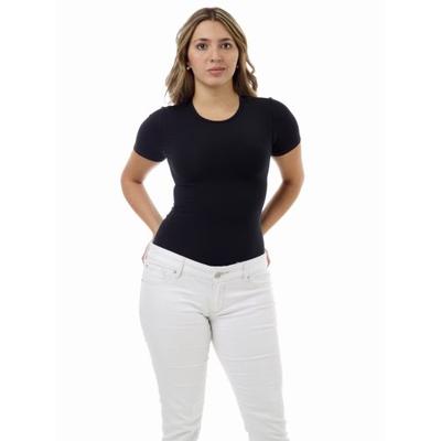 Underworks Women's Ultra Light Cotton Spandex Compression Crew Neck T-shirt, Medium, Black