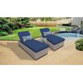 Florence Chaise Set of 2 Outdoor Wicker Patio Furniture w/ Side Table in Navy - TK Classics Florence-2X-St-Navy