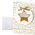 SIGEL DS059 Handmade-Weihnachtskarten-Set 3D - 10 Stück mit Umschlag , DIN A6 , mit 3D-Applikationen wie goldenen Konfettis und Schleife , "Confetti Star" , ideal zum Bedrucken