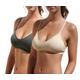 Blue 55 Women's Bralette Wireless Padded Bra Top Sexy Everyday Basic Deep V-Neck, 2 Pack: Charcoal & Beige, M/L