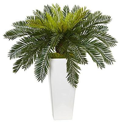 Nearly Natural Cycas Artificial Plant in White Planter Green