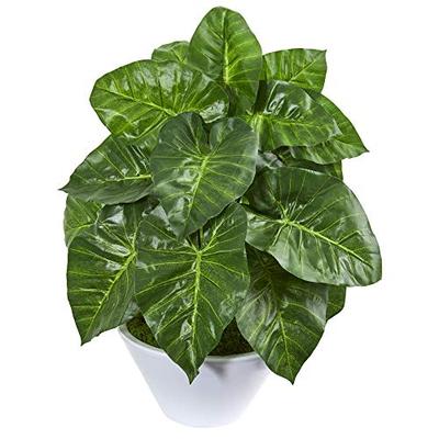 Nearly Natural 8408 23-in. Taro Artificial White Vase Silk Plants Green
