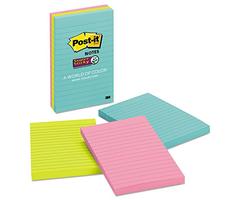 Post-it Super Sticky Notes, 4" x 6", Miami, Lined, Pack of 3 Pads