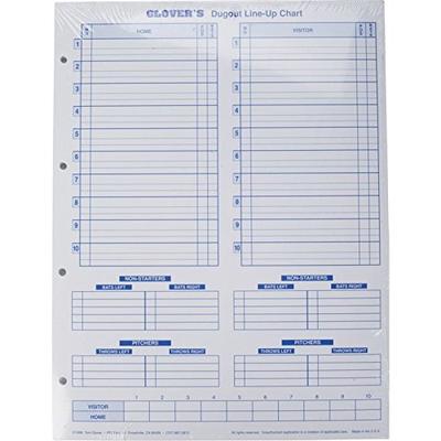 Glover's Scorebooks Dugout Line-Up Charts (11 x 14.5)