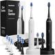 Aquasonic Duo Dual Handle Ultra Whitening 40,000 VPM Wireless Charging Electric ToothBrushes - 3 Modes with Smart Timers - 10 Dupont Brush Heads & 2 Travel Cases Included