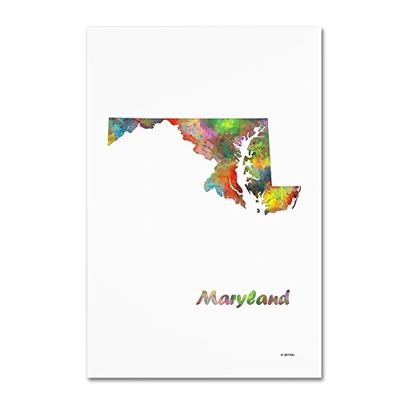 Maryland State Map-1 by Marlene Watson, 30x47-Inch Canvas Wall Art