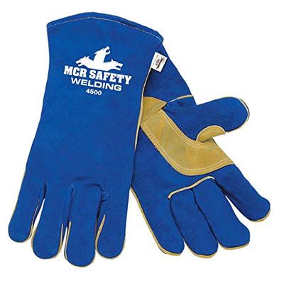 MCR Safety 4500 13-Inch Memphis Split Cow Leather Welder Men's Gloves with Self Hemmed Cuff, Blue, X