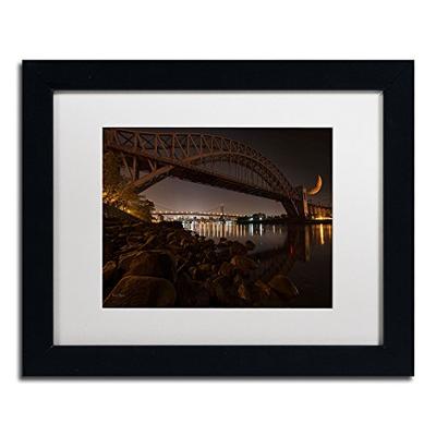 Hells Gate Bridge and RFK Bridge-NYC Framed Art by David Ayash, 11 by 14-Inch, White Matte with Blac