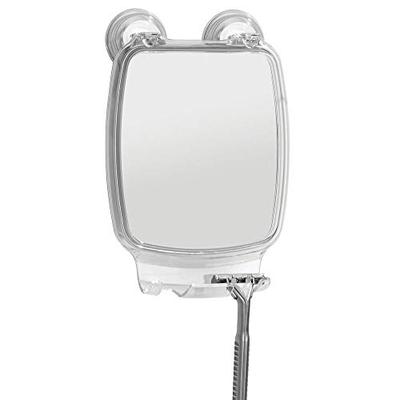 InterDesign Plastic Power Lock Suction Shower Shaving Mirror with Razor Holder, Fog-Free Mirror for