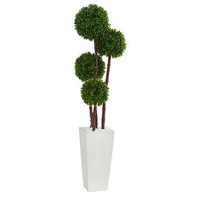 Nearly Natural Artificial Tree UV Resistant 4' Boxwood Topiary in Planter (Indoor/Outdoor) Green