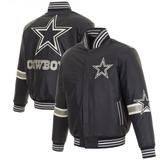 Dallas Cowboys JH Design Leather Varsity Jacket with Applique - Navy