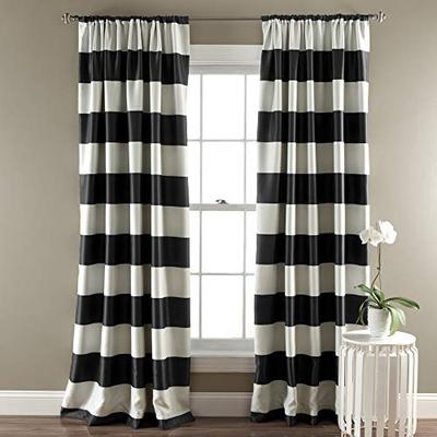 Lush Decor Stripe Room Darkening Window Curtain Panel Pair, 84" x 52", Black