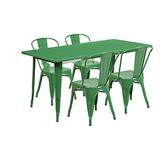 Flash Furniture 31.5'' x 63'' Rectangular Green Metal Indoor-Outdoor Table Set with 4 Stack Chairs screenshot. Desks directory of Office Furniture.