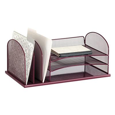 Safco Products Onyx Mesh 3 Sorter/3 Tray Desktop Organizer 3254WE, Wine Powder Coat Finish, Durable