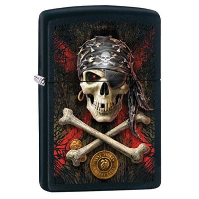 Zippo Custom Lighter: Anne Stokes Pirate Skull - Black Matte 78819