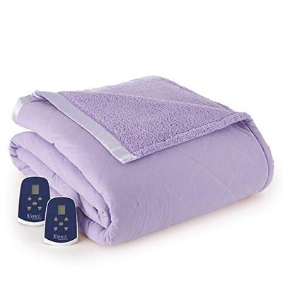 Shavel Home Products Quilted Micro Flannel and Sherpa 6-Layer Heated Electric Blanket, Amethyst, Que