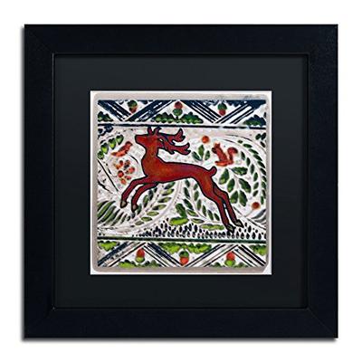 Vintage Christmas Deer Artwork by Patty Tuggle Frame, 11 by 11-Inch, Black