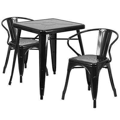 Flash Furniture 23.75'' Square Black Metal Indoor-Outdoor Table Set with 2 Arm Chairs