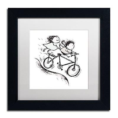 Bike Kids White Matte Artwork by Carla Martell, 11 by 11-Inch, Black Frame