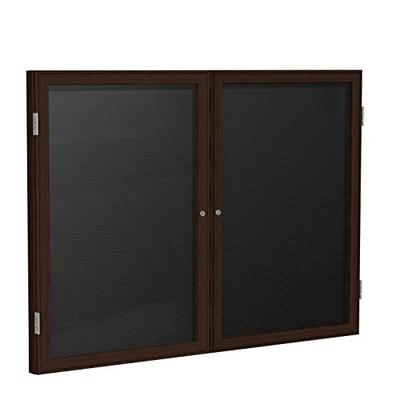 Ghent 3"x 4" 2-Door Wood Frame Walnut Finish Enclosed Flannel Letter Board, Black