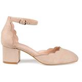 Brinley Co. Womens Edsey Faux Suede Ankle Strap Scalloped Pumps Taupe, 7.5 Regular US screenshot. Shoes directory of Clothing & Accessories.