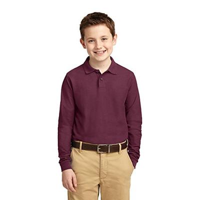 Port Authority Boys' Long Sleeve Silk Touch Polo S Burgundy