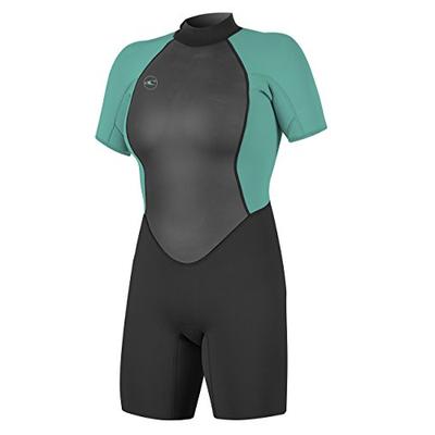 O'Neill Women's Reactor-2 2mm Back Zip Short Sleeve Spring Wetsuit, Black/Aqua, 12