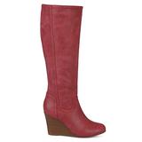 Brinley Co. Womens Regular and Wide Calf Round Toe Faux Leather Mid-Calf Wedge Boots Red, 7 Regular screenshot. Shoes directory of Clothing & Accessories.