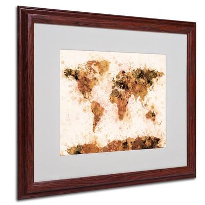 Bronze Paint Splash World Map Artwork by Michael Tompsett in Wood Frame, 16 by 20-Inch