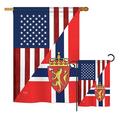 Breeze Decor American Norway Friendship of the World Impressions Decorative Vertical 2-Sided Flag Set in Blue/Red | 40 H x 18.5 W in | Wayfair