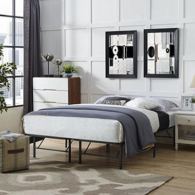 Modway Horizon Queen Bed Frame in Brown - Replaces Box Spring - Folding Portable Metal Mattress Bed