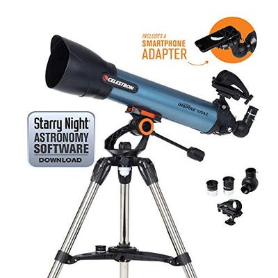 Celestron Inspire 100AZ Refractor Smartphone Adapter Built-in Refracting Telescope, Blue (22403)